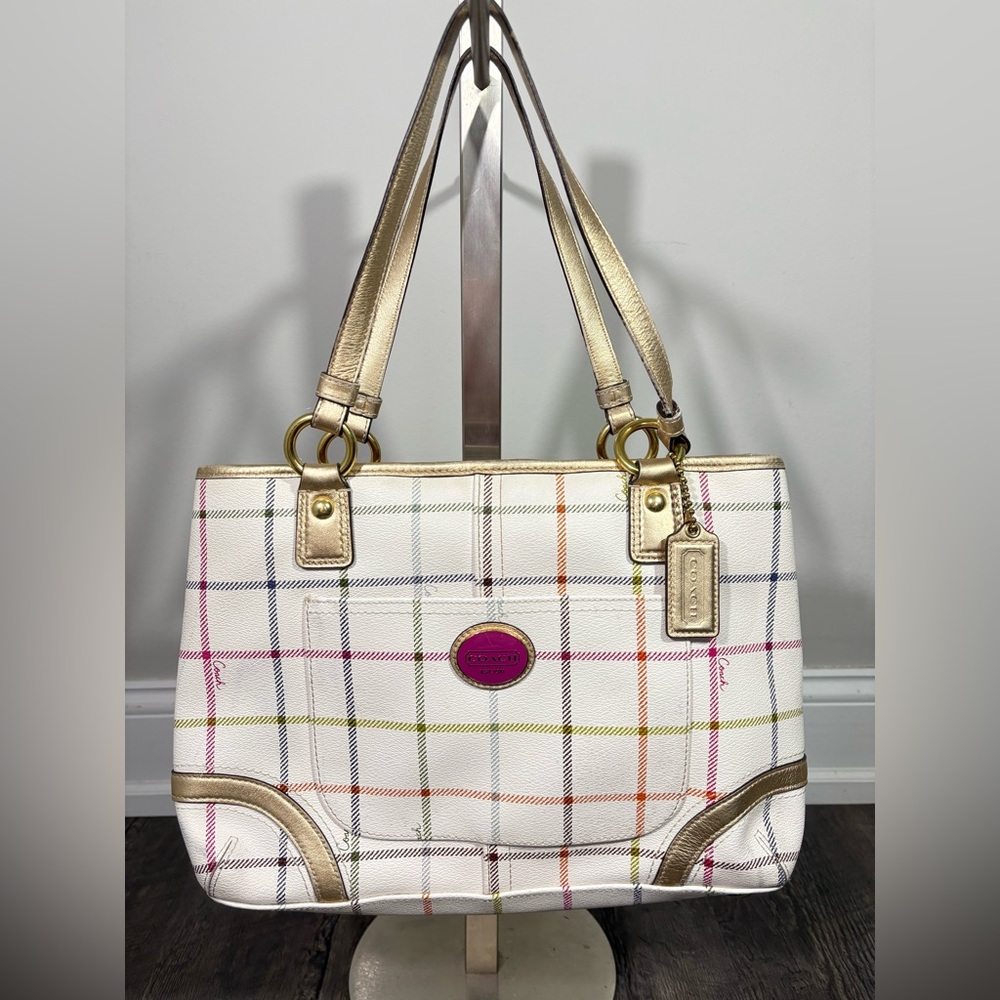COACH Heritage Tattersall Signature Plaid Off-White Shoulder